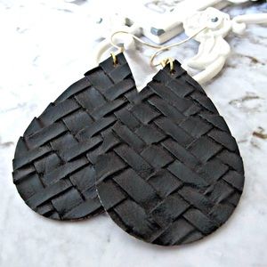 Brown braided leather earrings